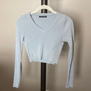 Blue Ribbed Cropped Long Sleeve